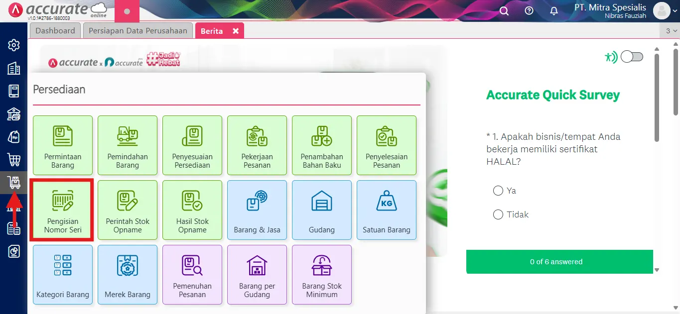 cara mencatat pengisian nomor seri